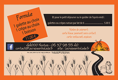 Menu 11 euros la crepe en balade Tarifs Nantes sud loire Pays de Retz Vendée 2026
